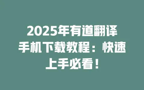 2025年有道翻译手机下载教程:快速上手必看! 一